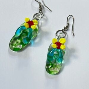 Colorful Glass Flower Earrings Beach Flip Flops
